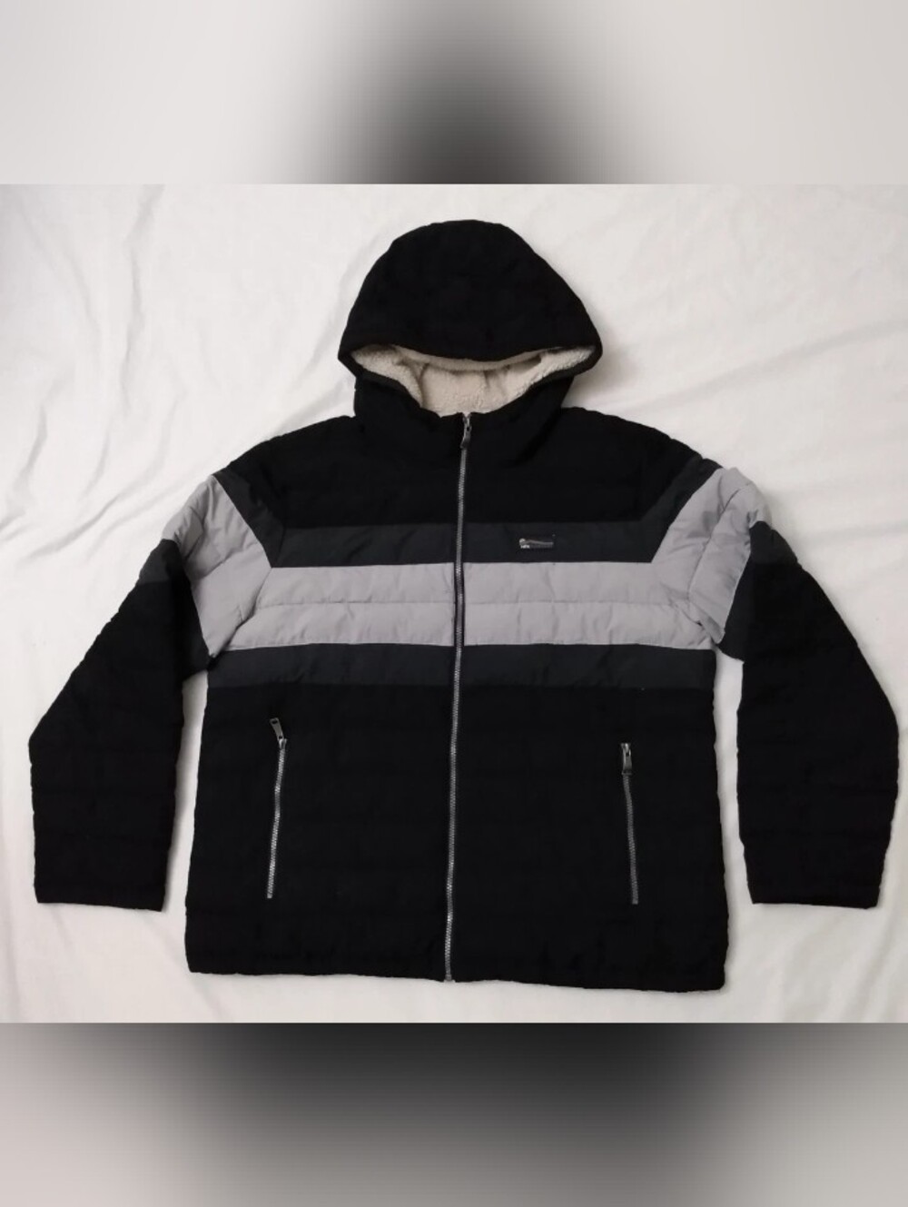 Mens HFX Coat XL Black Grey Polyester Beige Sherpa Lined Hood